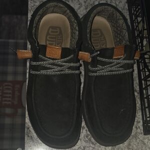 Hey Dude Men's Black Loafers with Brown Accents